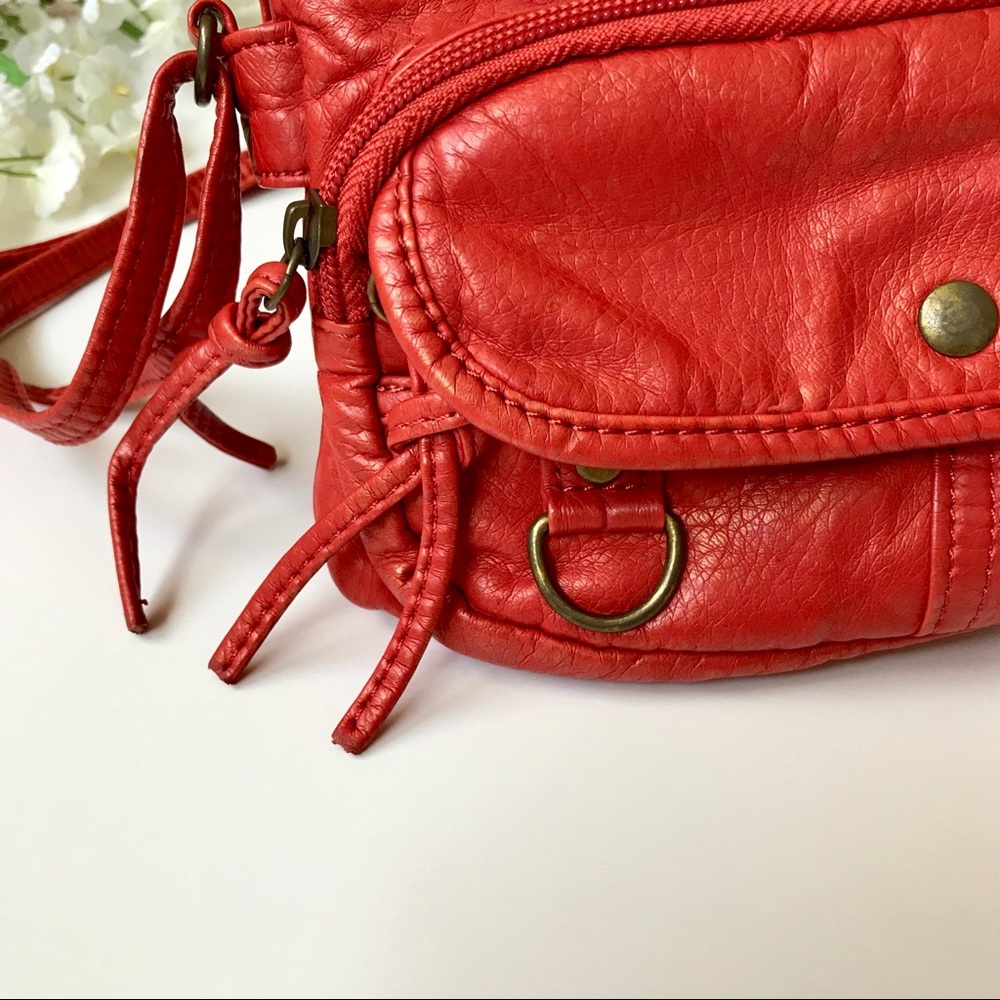 Distressed Burnt Orange Multipocket Crossbody Bag - image 3